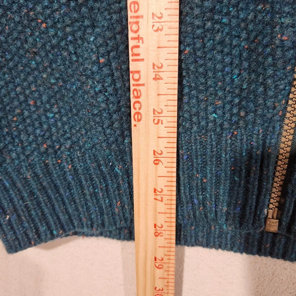 Orvis Mens Teal Donegal Wool Blend Full Zip Sweater Vest Waffle Knit Large Fall